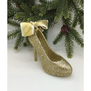 Stiletto Platform Shoes Christmas Tree Ornament- Gold Glittering High Heel -NEW